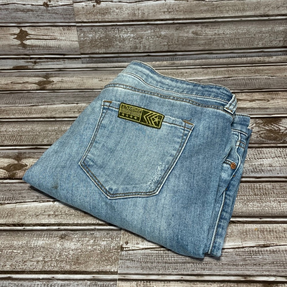 STS Blue Denim Jeans Patches Distressed‎ Cuffed Ankle Size 32x25